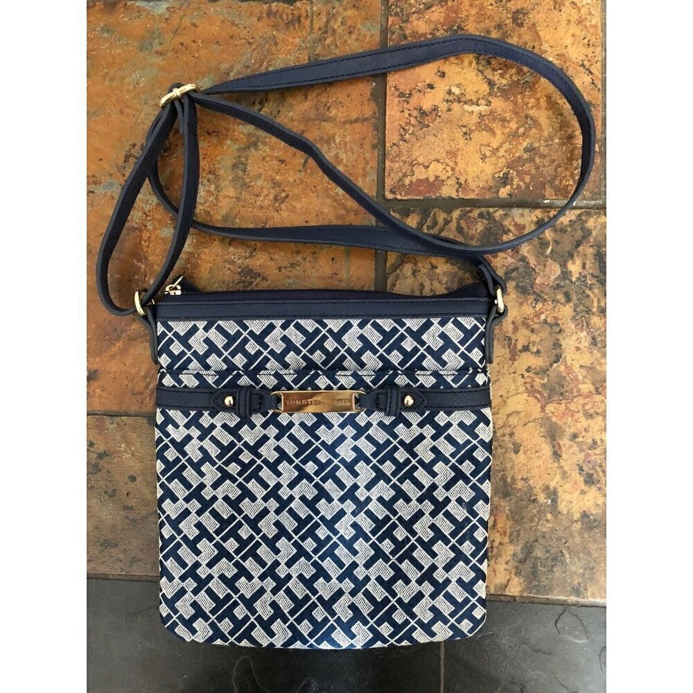 Tommy Hilfiger Monogram Logo Crossbody Bag Blue Gray